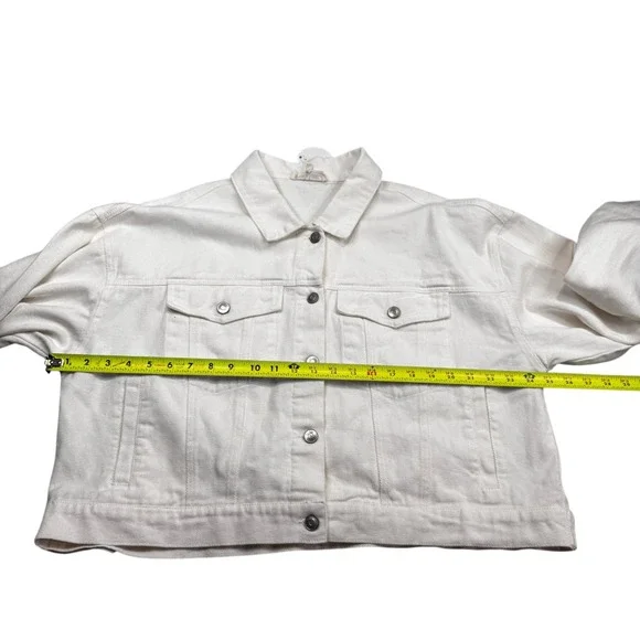 Peach Love California Bride Denim Jacket Womens L White Sequin Fringe Cropped - Picture 7 of 11